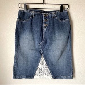 Vintage Squeeze Lace Midi Denim Jean Skirt Y2K